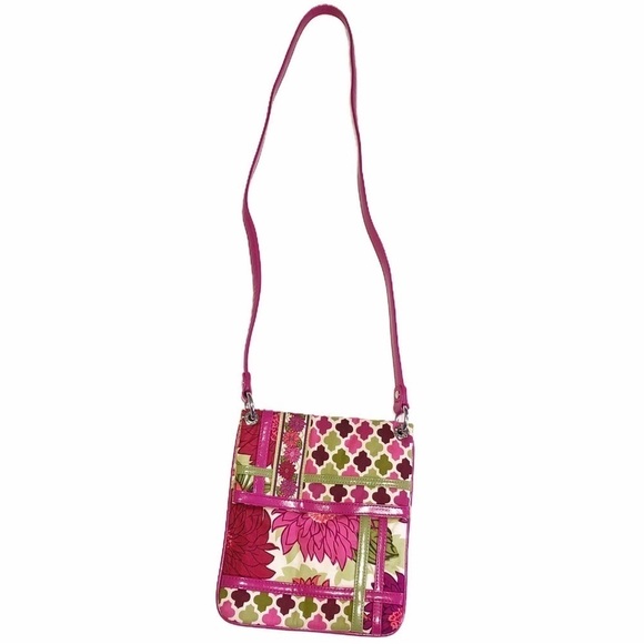 Vera Bradley Hello Dahlia Flipster Hipster Crossbody Bag Pink Green - Picture 1 of 12